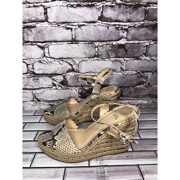 Vince Camuto Marybell Ivory Leather Snake Wedge Espadrilles Sandals Women’s 10.5 - Picture 9 of 16